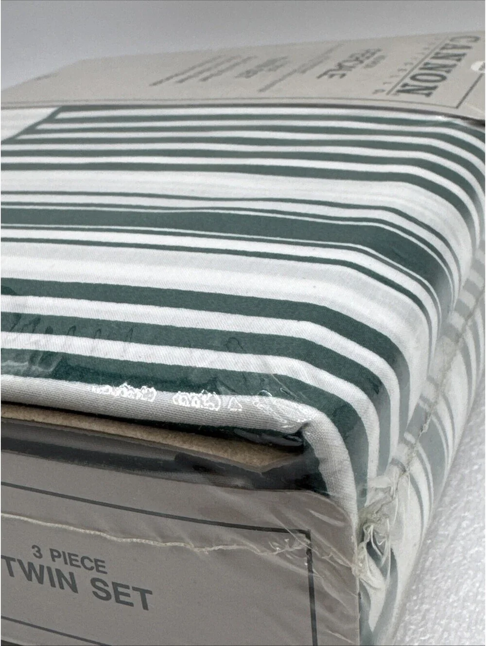 Vintage Cannon Monticello Green White Stripes No Iron Percale 3pc TWIN Sheet Set